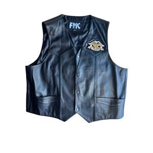 FMC Black Leather Vest Men Snap-Front Harley Davidson Mexican American Size 54